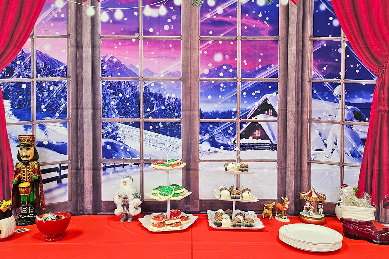 Christmas party table with treats