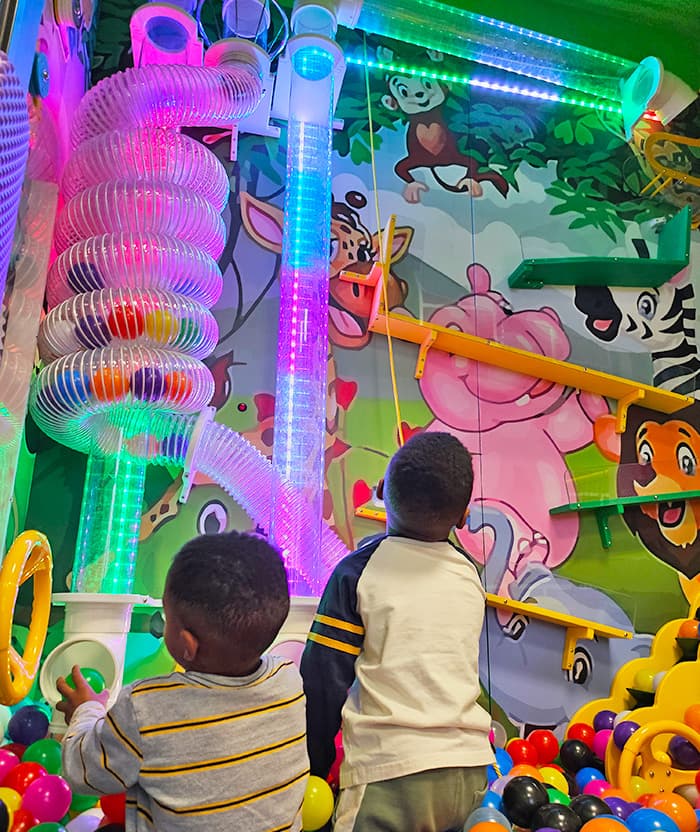 Kids playing with air tubes